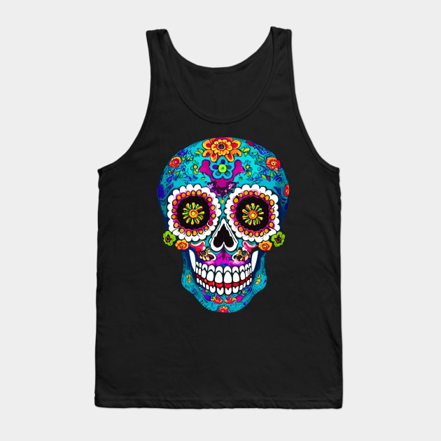 Sugar Skull Drawing Multicolored Tank Top by albaley